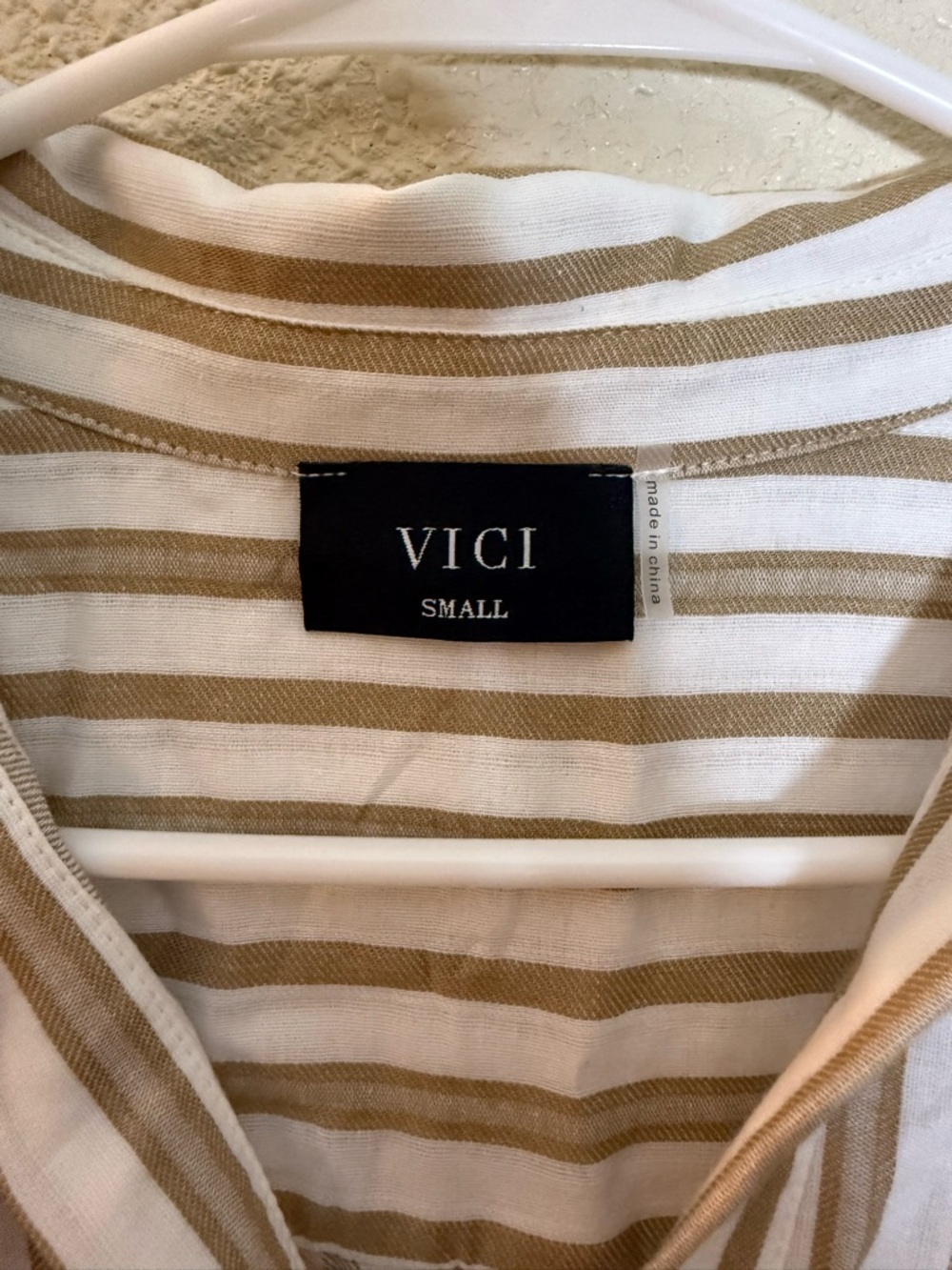 Vici Cream and Tan Striped Button-Front Midi Dress - Picture 7 of 8